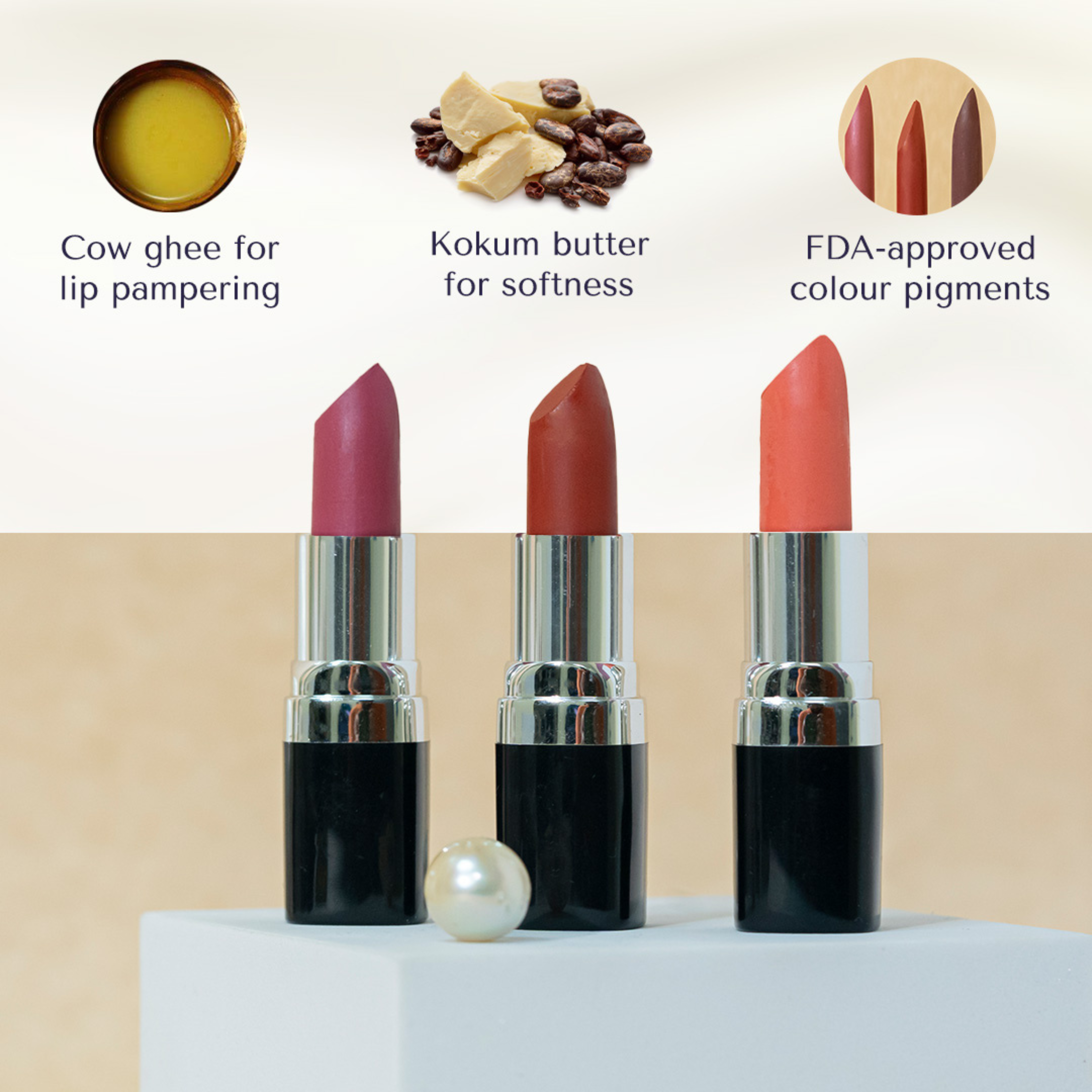 Natural Ghee-enriched Lipsticks in 17 colors | made for Indian skin tones