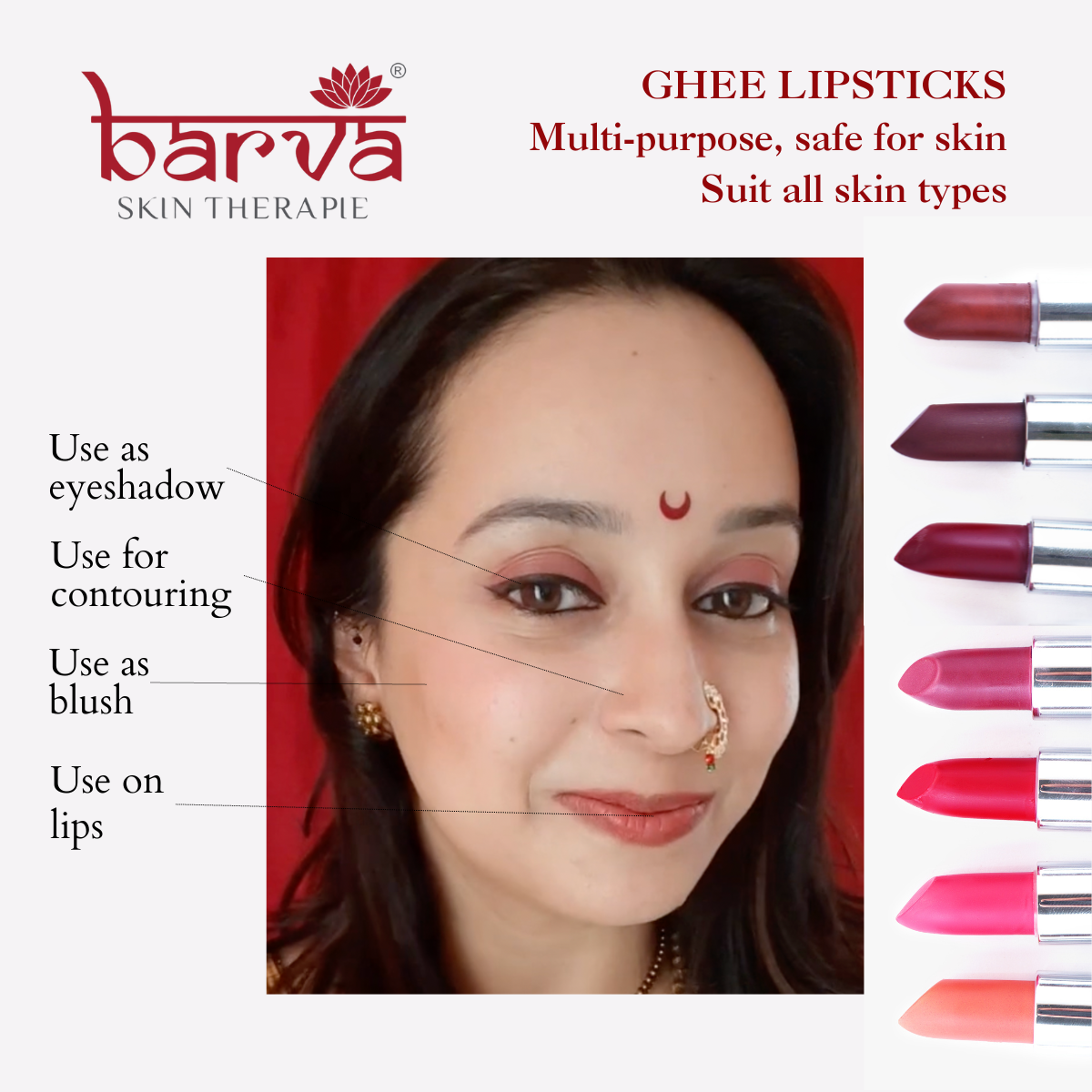 Natural Ghee-enriched Lipsticks in 17 colors | made for Indian skin tones